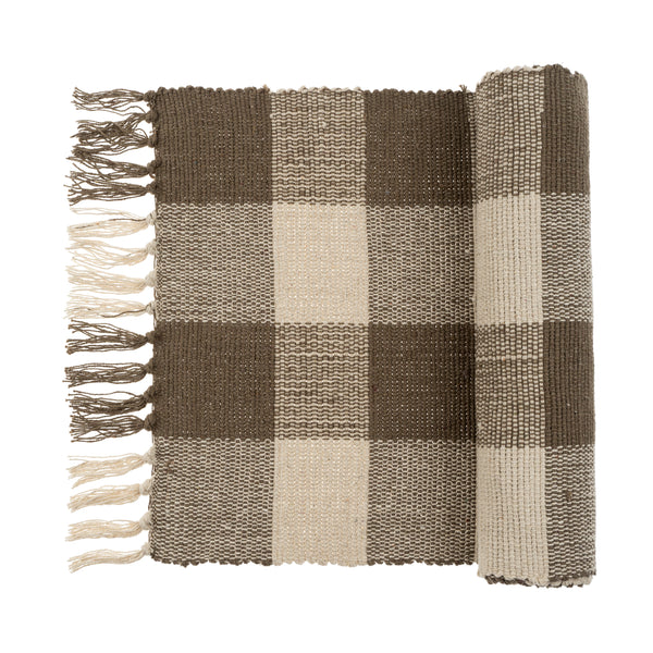 Gingham Table Runner - Taupe (72" x 16")