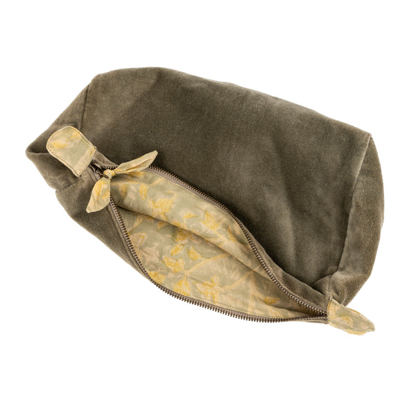 Velvet Pouch With Block Print Lining - Cypress
