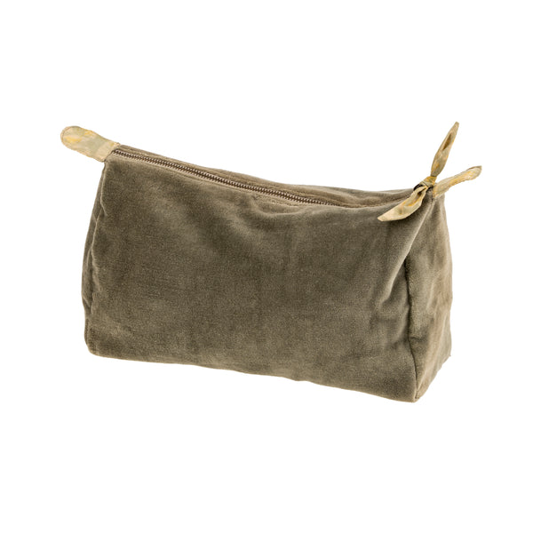 Velvet Pouch With Block Print Lining - Cypress