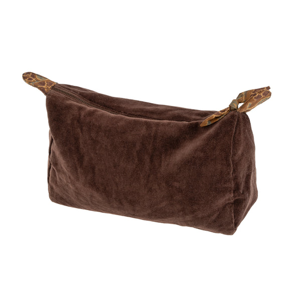 Velvet Pouch With Block Print Lining - Black Plum