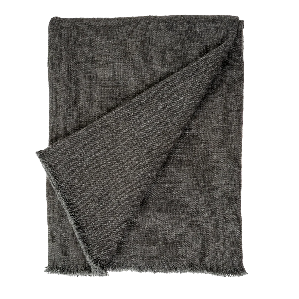 Selena Linen End of Bed Blanket - Dark Grey