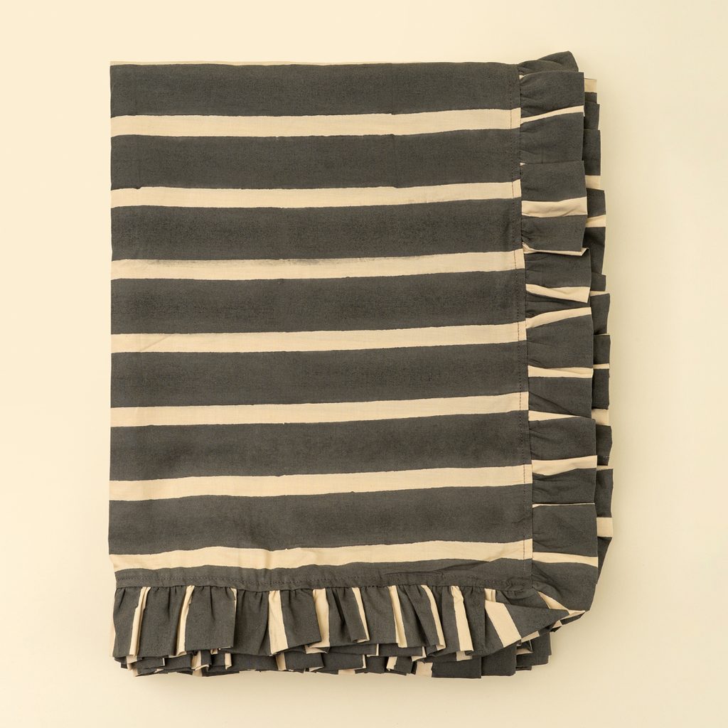 Ruffle Stripe Tablecloth - Charcoal (104" x 60")