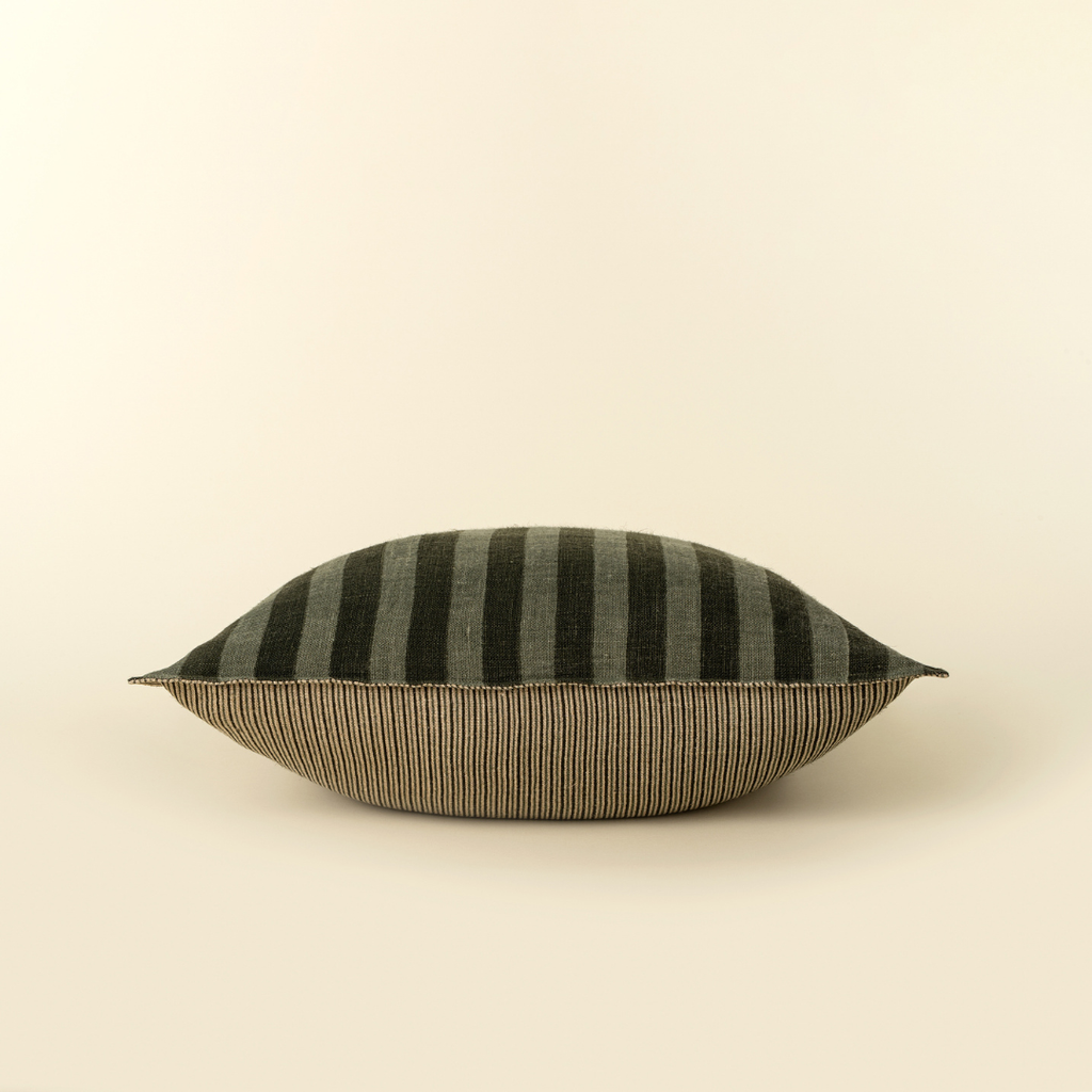 Striped Reversible Linen Pillow - Sage (Two Sizes Available)