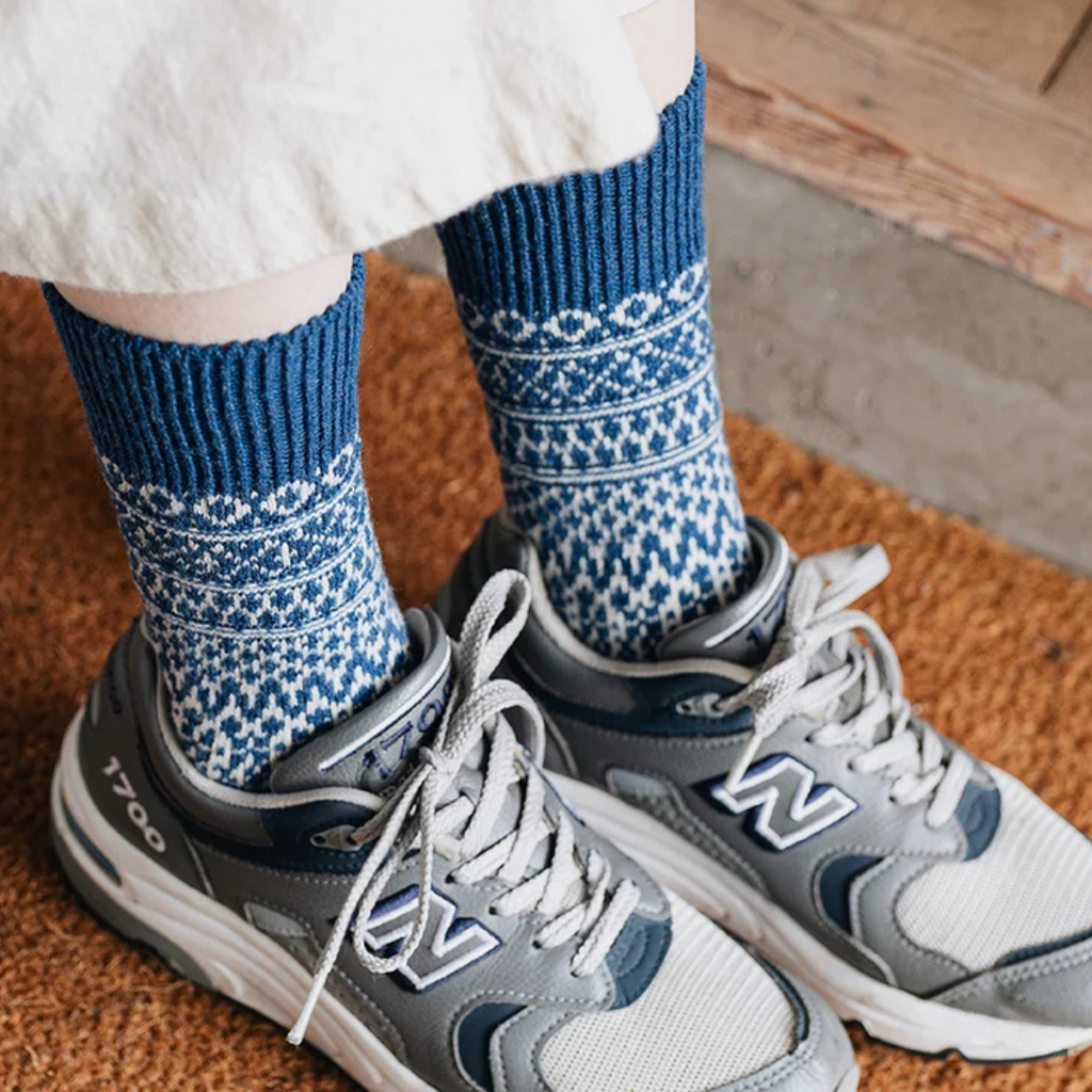 Wool Jacquard Socks - Seagulls Blue