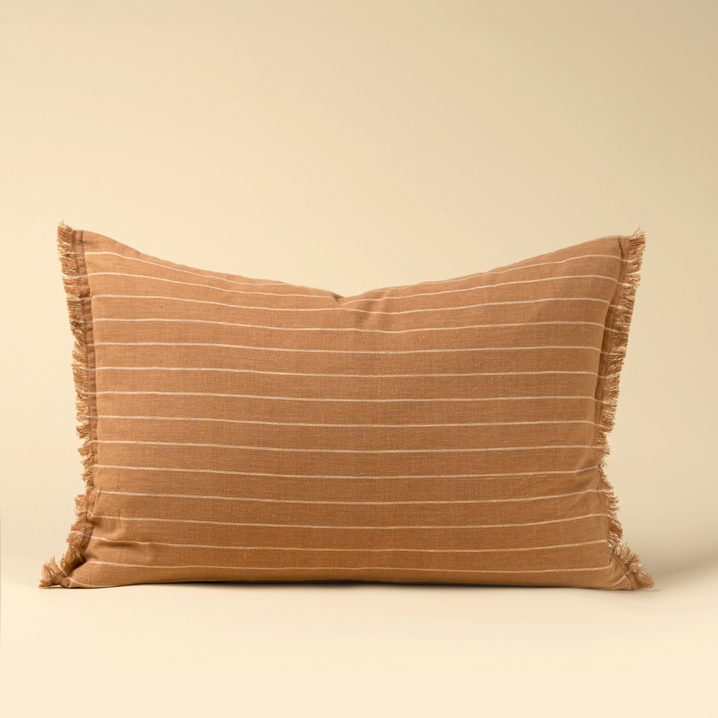 Handloom Stripe Pillow - Terracotta (16" x 24")