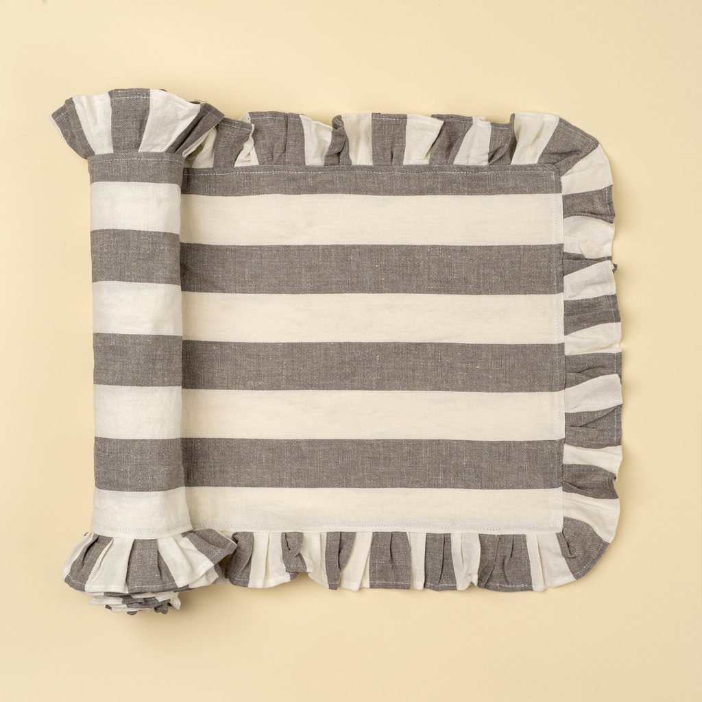 Ruffle Wide Stripe Table Runner - Grey (112"L)
