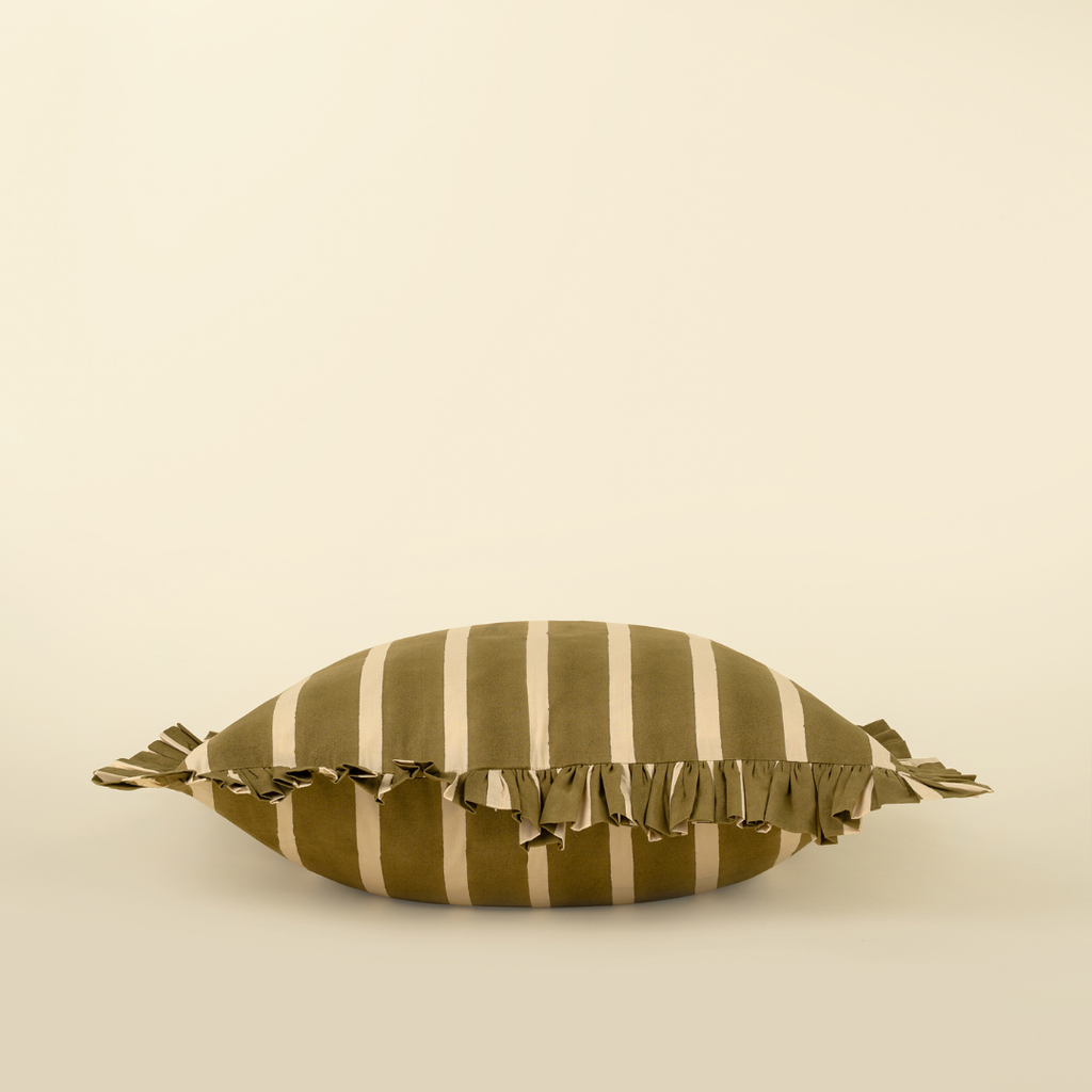 Ruffle Wide Stripe Pillow - Olive (20" x 20")