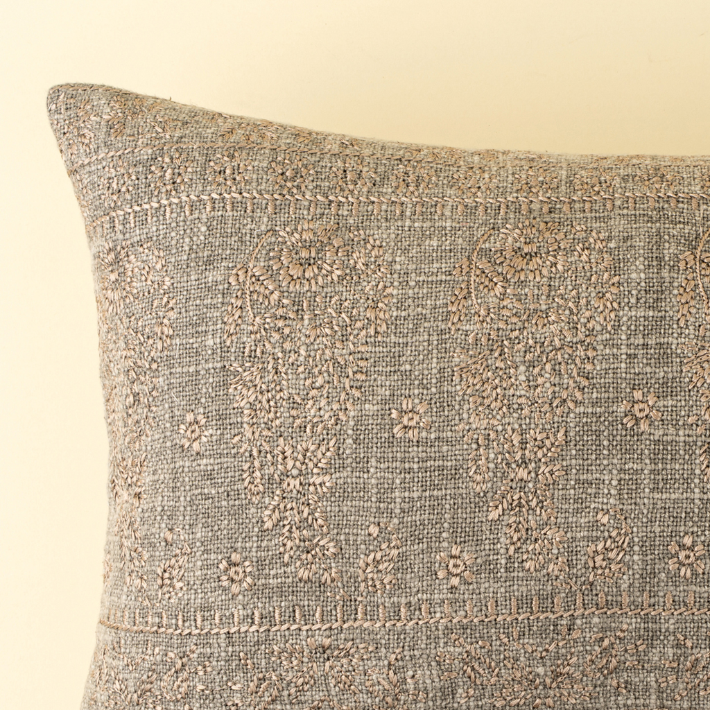 Nisha Embroidered Pillow - Ash (Two Sizes Available)