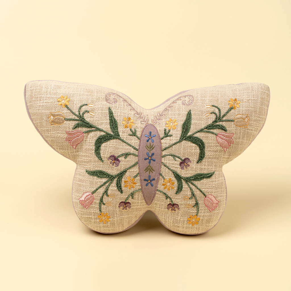 Embroidered Butterfly Pillow