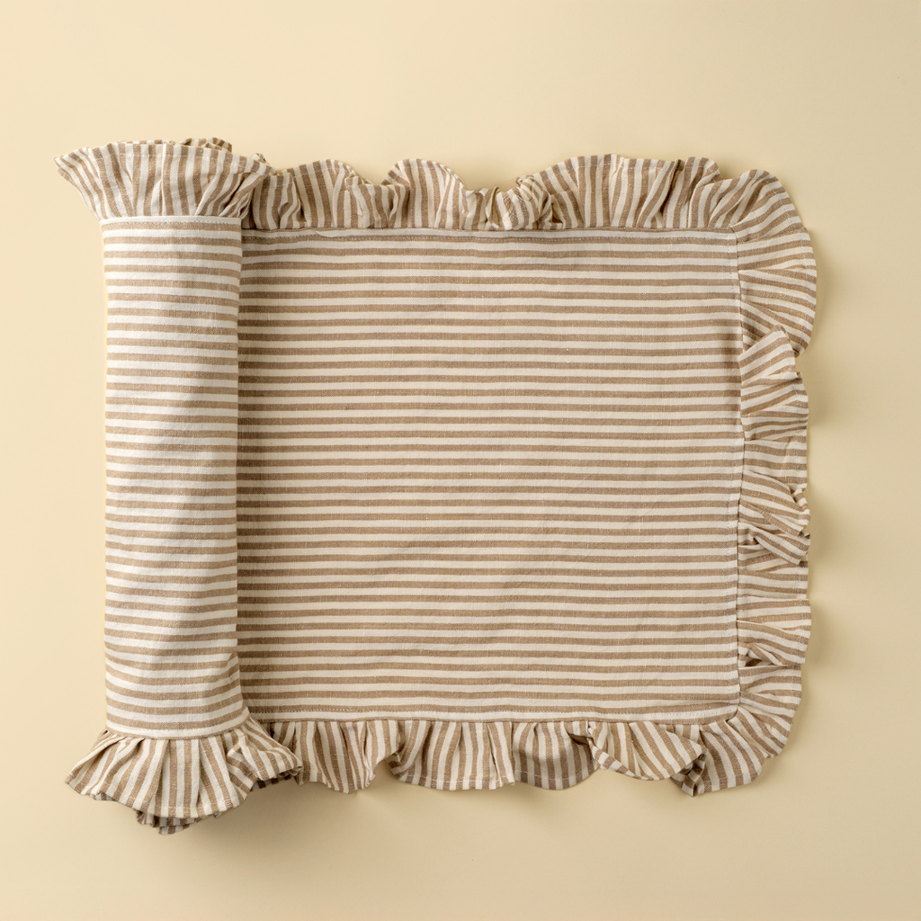 Ruffle Narrow Stripe Table Runner - Beige (112"L)