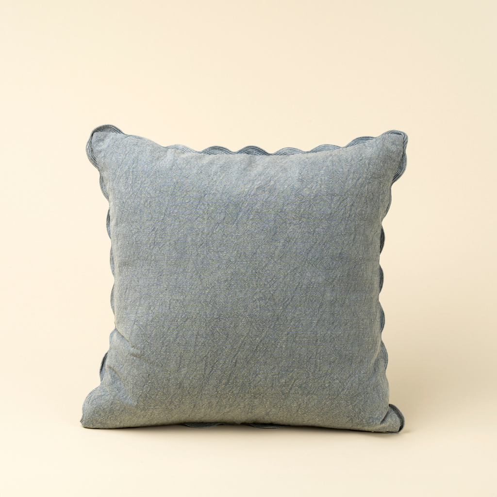 Linen Scalloped Pillow - Slate Blue (20" x 20")