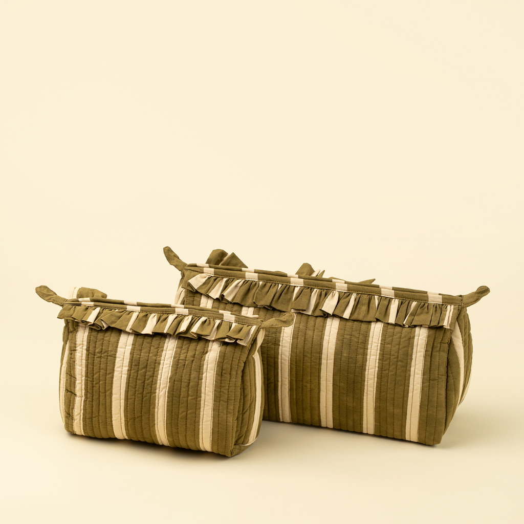 Block Print Stripe Pouch - Olive (Two Sizes Available)