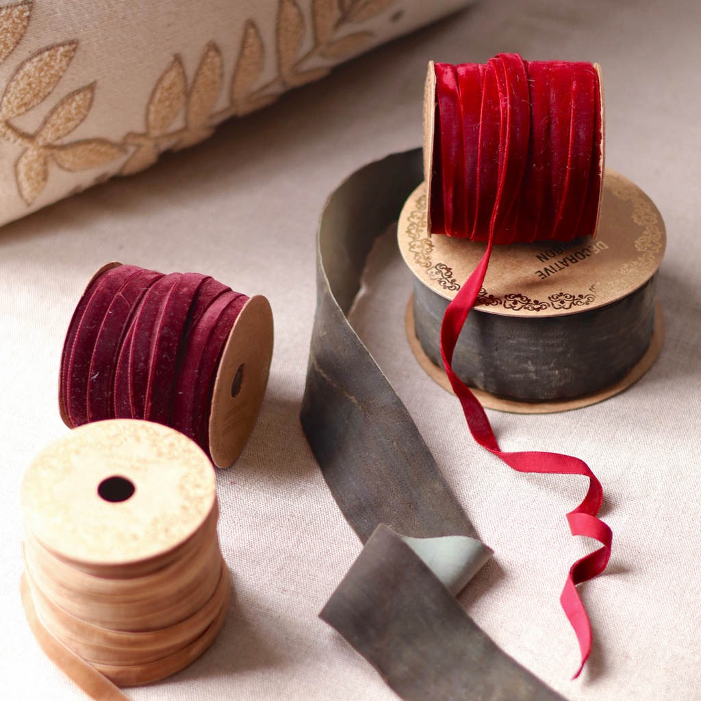 Velvet Ribbon on Wood Spool - 1/2" (Four Colours Available)