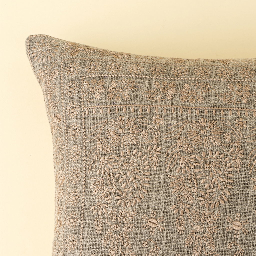 Nisha Embroidered Pillow - Ash (Two Sizes Available)