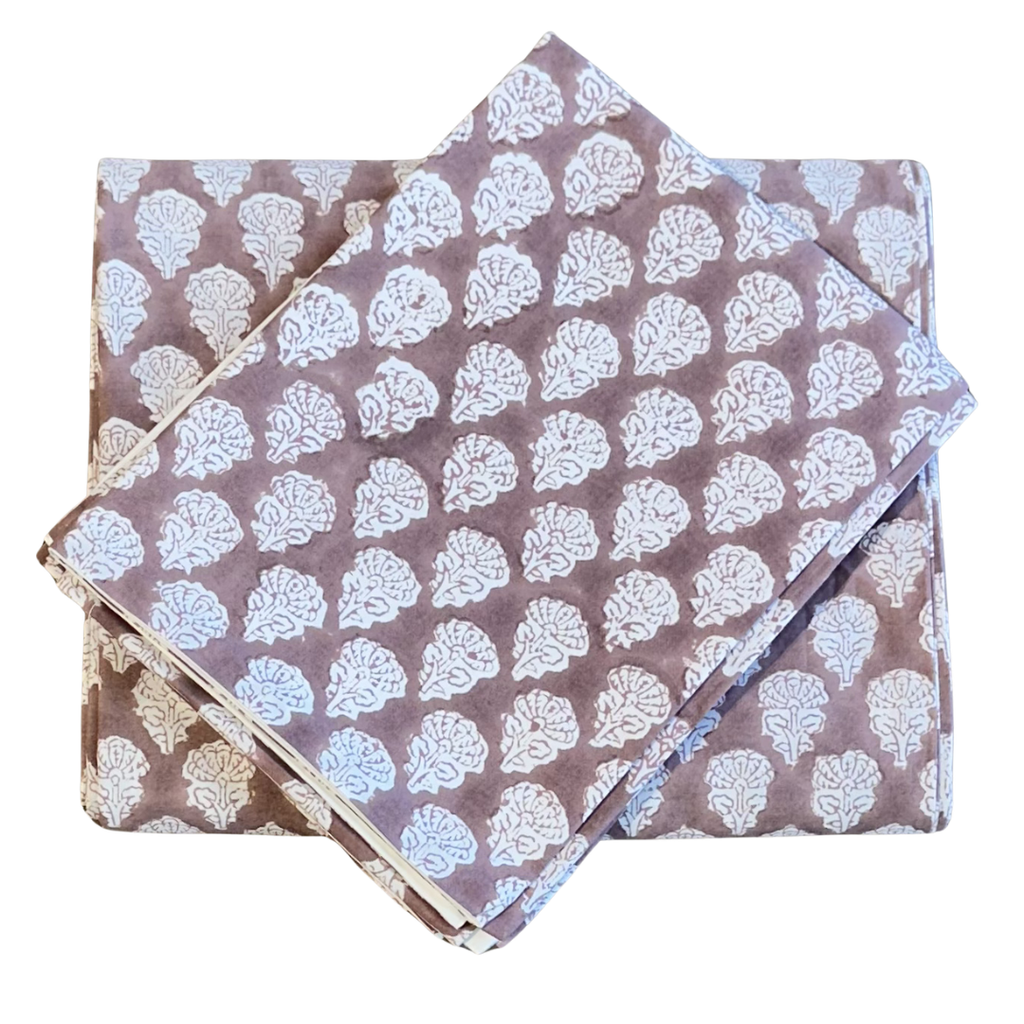 Cotton Percale Floral Sheet Set -  Mocha (Two Sizes Available)