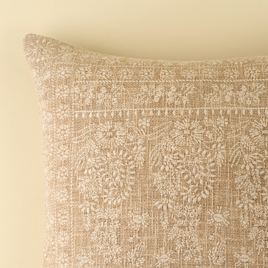 Nisha Embroidered Pillow - Ivory (Two Sizes Available)