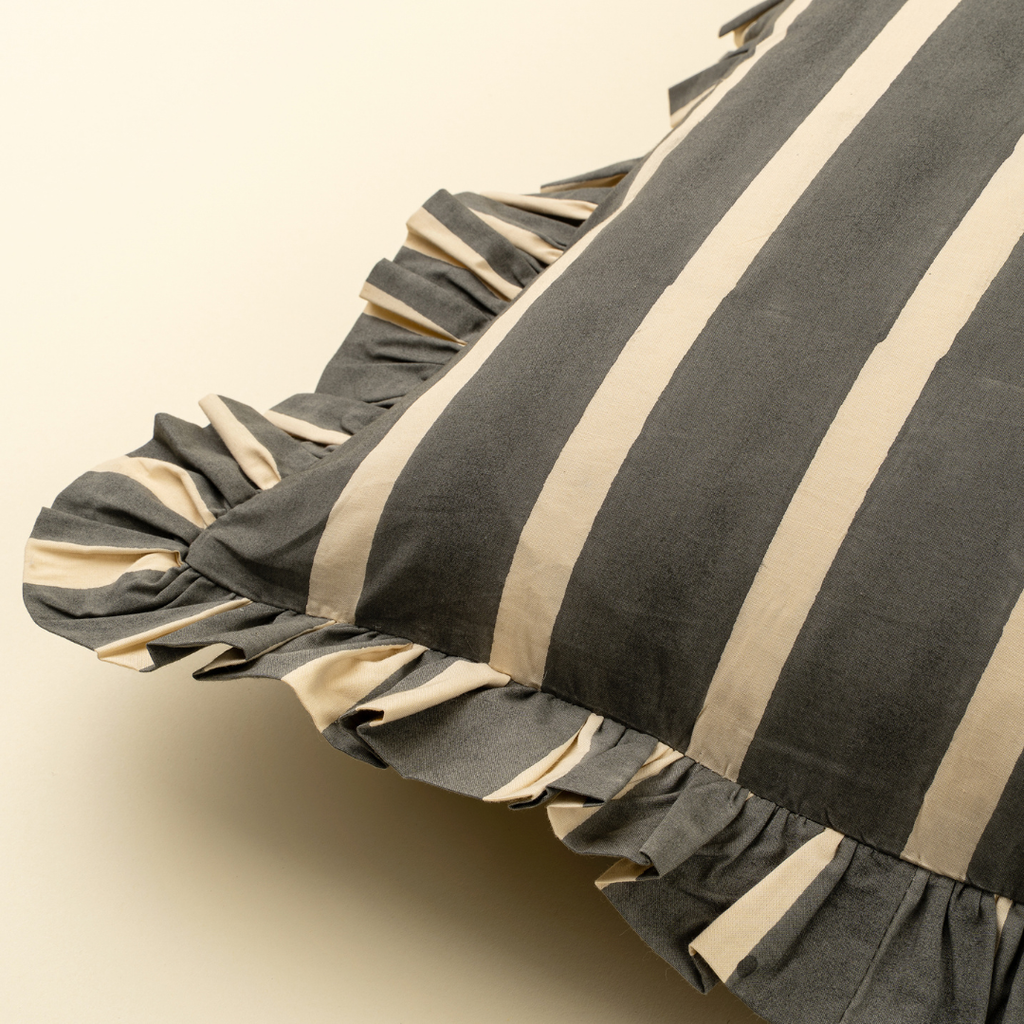 Ruffle Wide Stripe Pillow - Charcoal (20" x 20")
