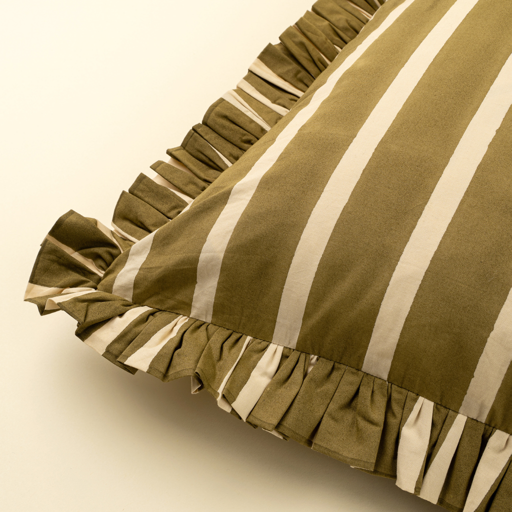 Ruffle Wide Stripe Pillow - Olive (20" x 20")