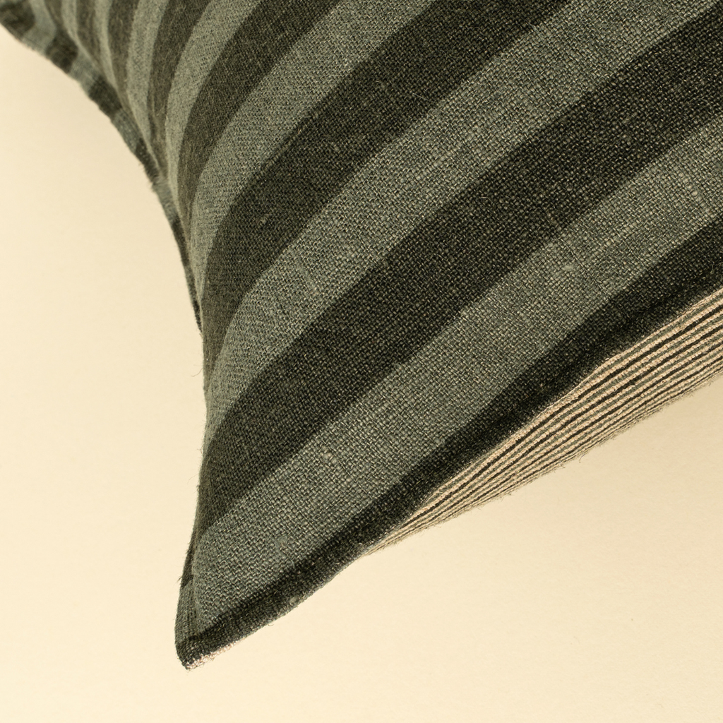 Striped Reversible Linen Pillow - Sage (Two Sizes Available)