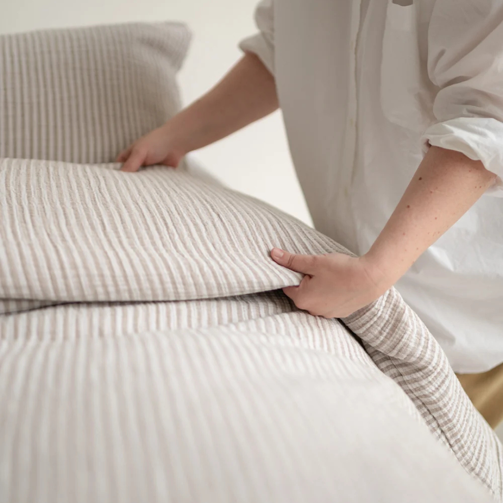 Tuck Cloud Duvet Cover Set - Taupe/Stripe (Two Sizes Available)