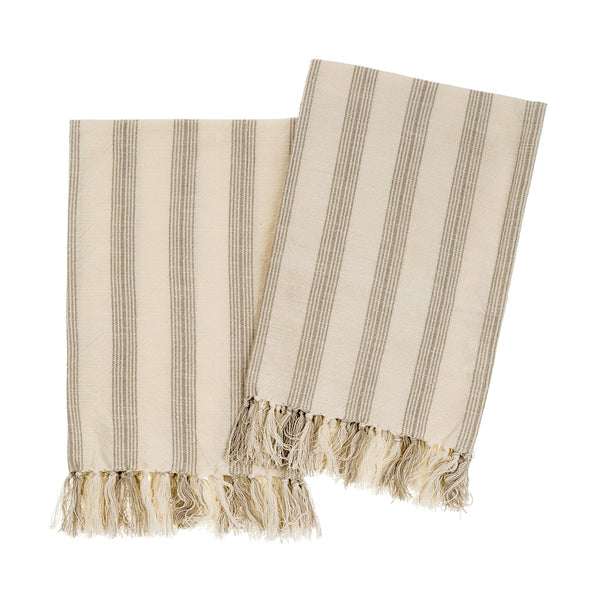 French Stripe Hand Towel - Stone (Sold Individually)