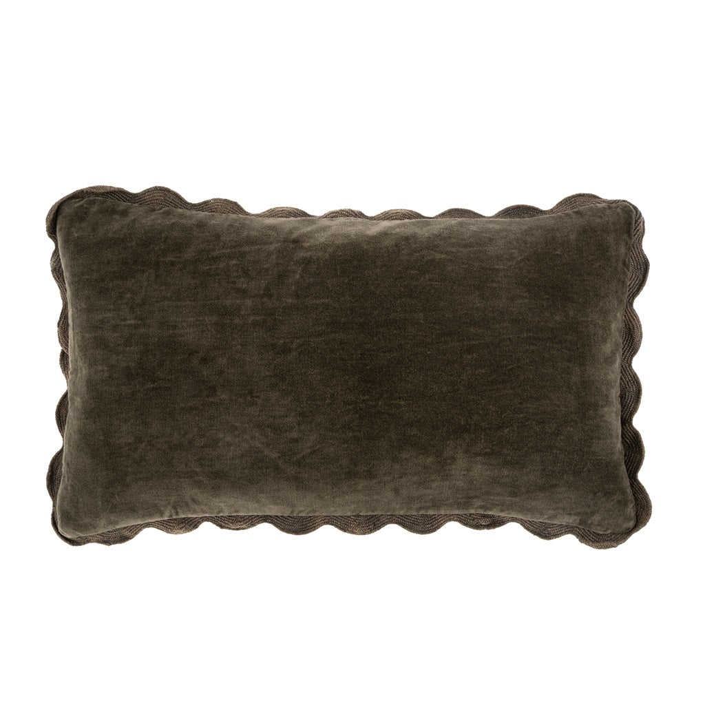 Vera Velvet Scalloped Pillow - Charcoal (21" x 12")