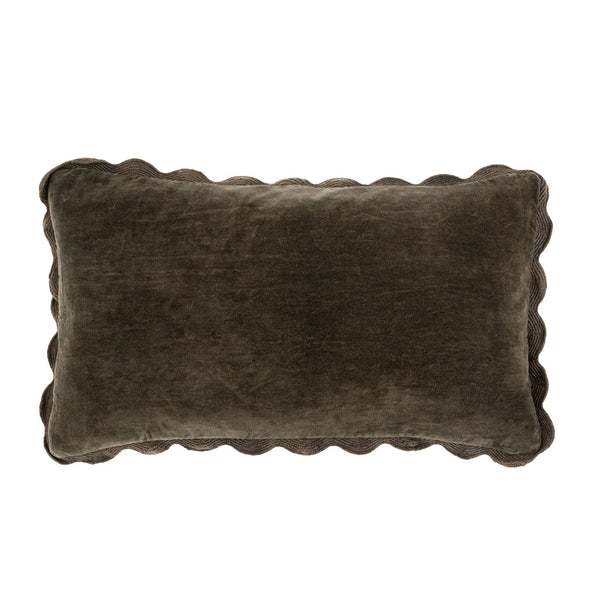 Vera Velvet Scalloped Pillow - Charcoal (21" x 12")