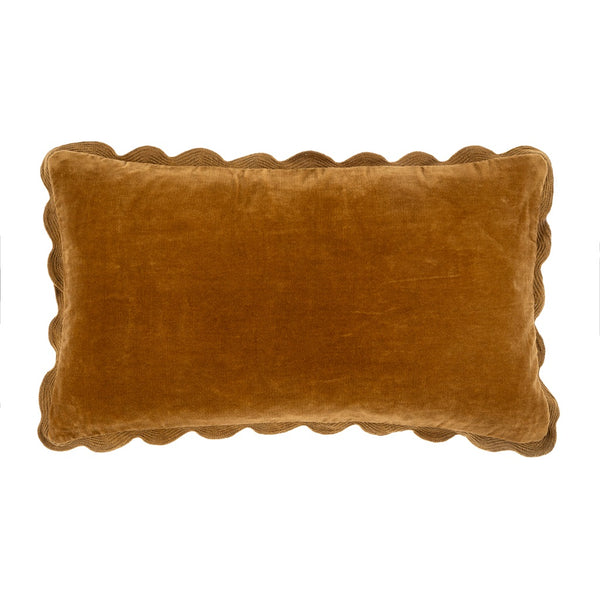 Vera Velvet Scalloped Pillow - Tobacco (21" x 12")