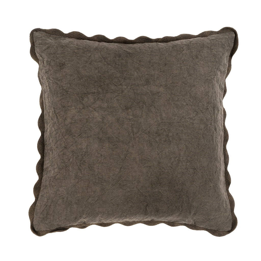 Vera Linen Scalloped Pillow - Charcoal (20" x 20")