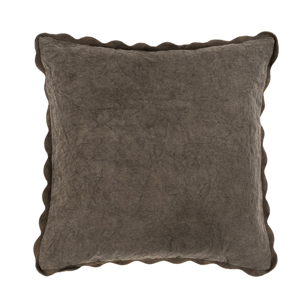 Vera Linen Scalloped Pillow - Charcoal (20" x 20")