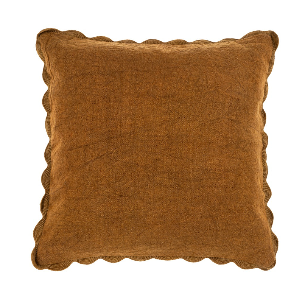 Vera Linen Scalloped Pillow - Tobacco (20" x 20")