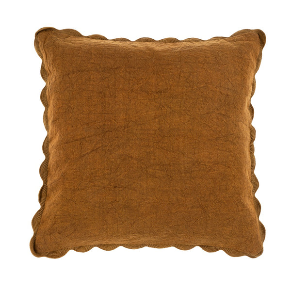 Vera Linen Scalloped Pillow - Tobacco (20" x 20")