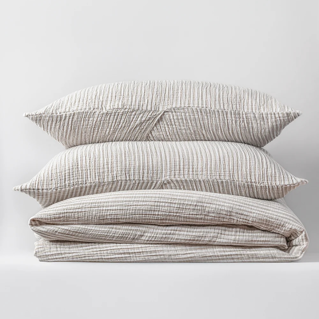 Tuck Cloud Duvet Cover Set - Taupe/Stripe (Two Sizes Available)