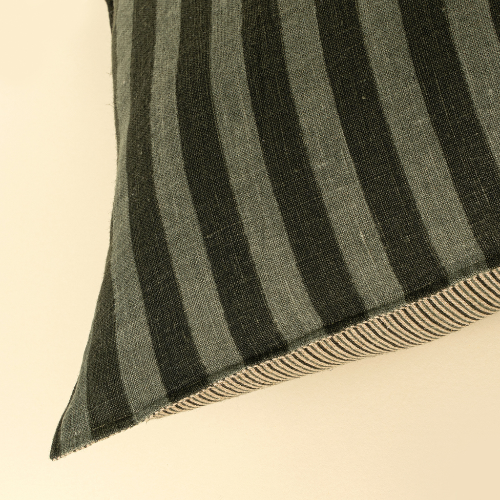 Striped Reversible Linen Pillow - Sage (Two Sizes Available)