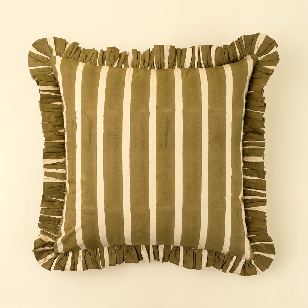 Ruffle Wide Stripe Pillow - Olive (20" x 20")