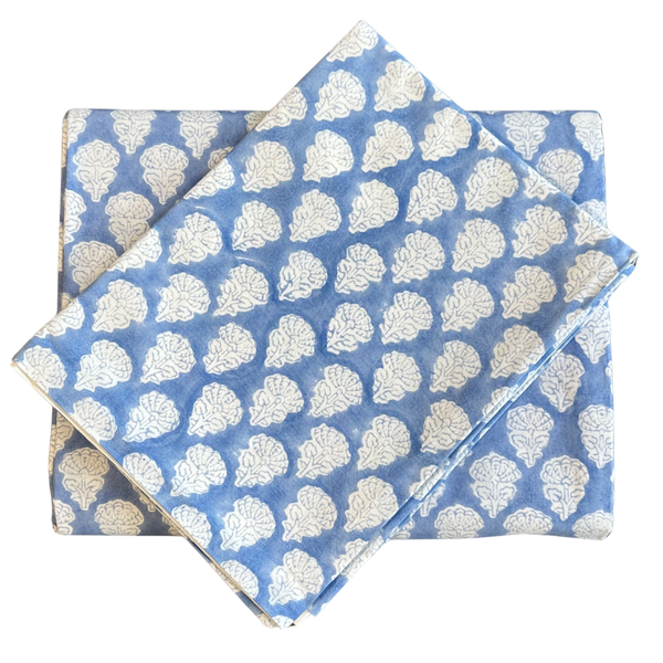 Cotton Percale Floral Sheet Set -  Light Blue (Two Sizes Available)