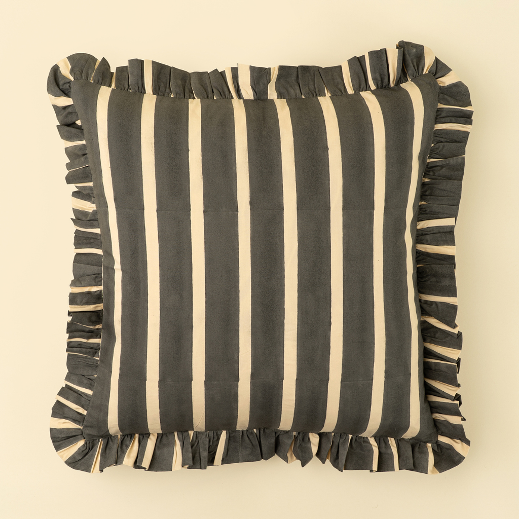 Ruffle Wide Stripe Pillow - Charcoal (20" x 20")