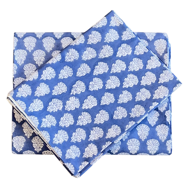 Cotton Percale Floral Sheet Set -  Dark Blue (Two Sizes Available)