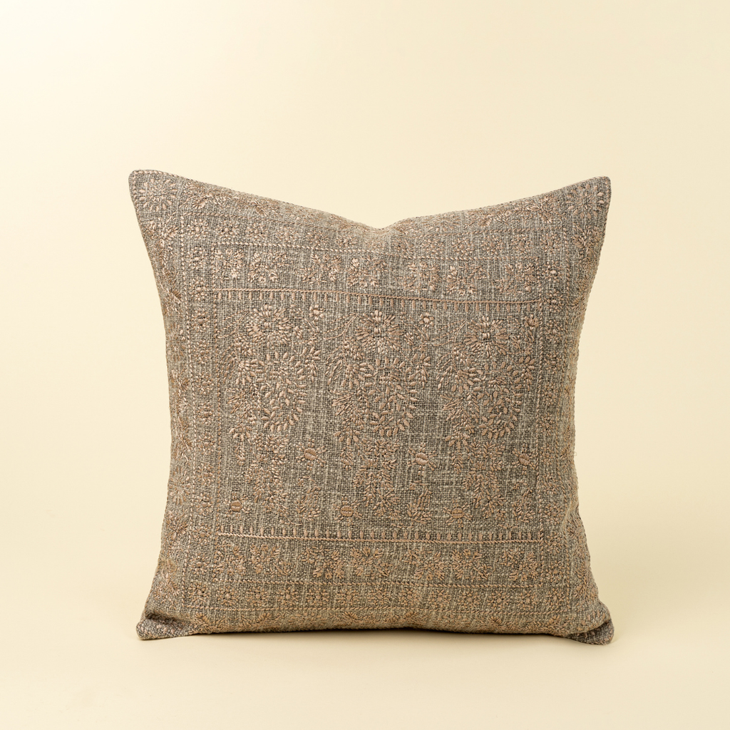 Nisha Embroidered Pillow - Ash (Two Sizes Available)