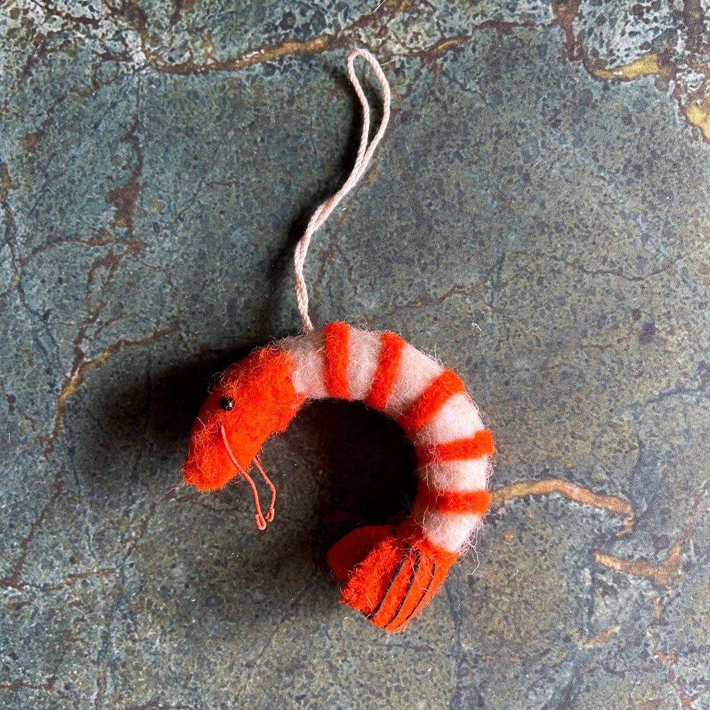 Felted Shrimp Ornament