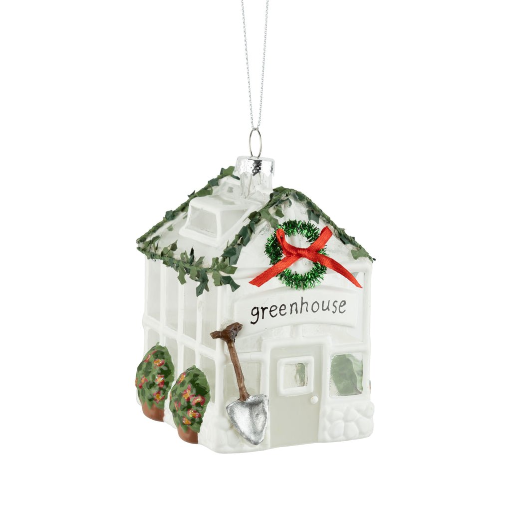 Glass Greenhouse Ornament - White