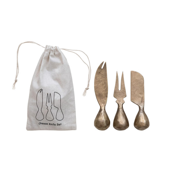 Set of Hand Forged Cheese Knives - Gold