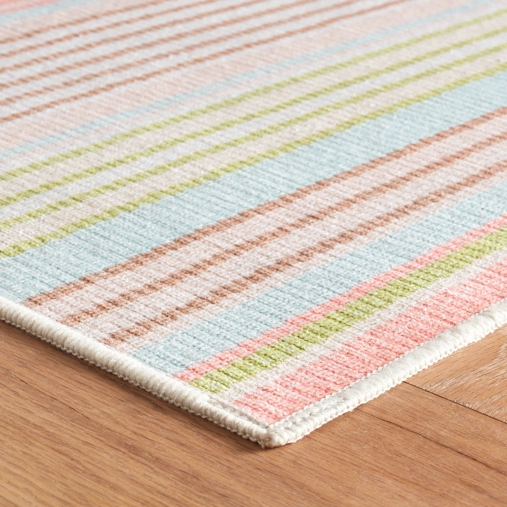 Dash & Albert - Ana Ticking Aqua Machine Washable Rug