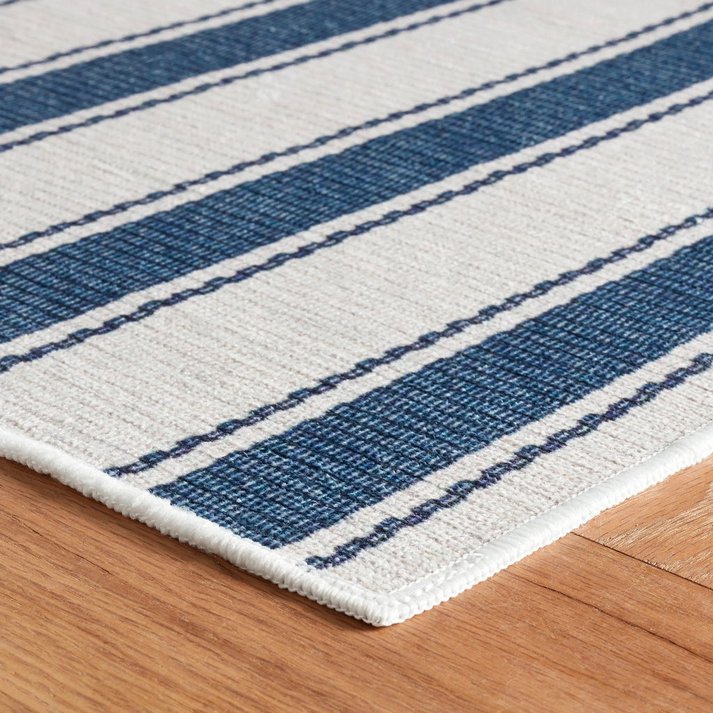 Dash & Albert - Blue Awning Stripe Machine Washable Rug