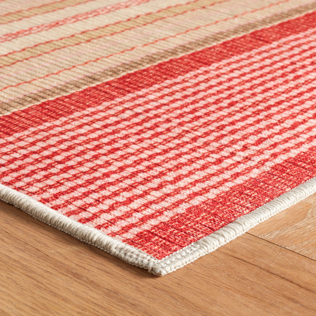 Dash & Albert - Framboise Ticking Multi Machine Washable Rug