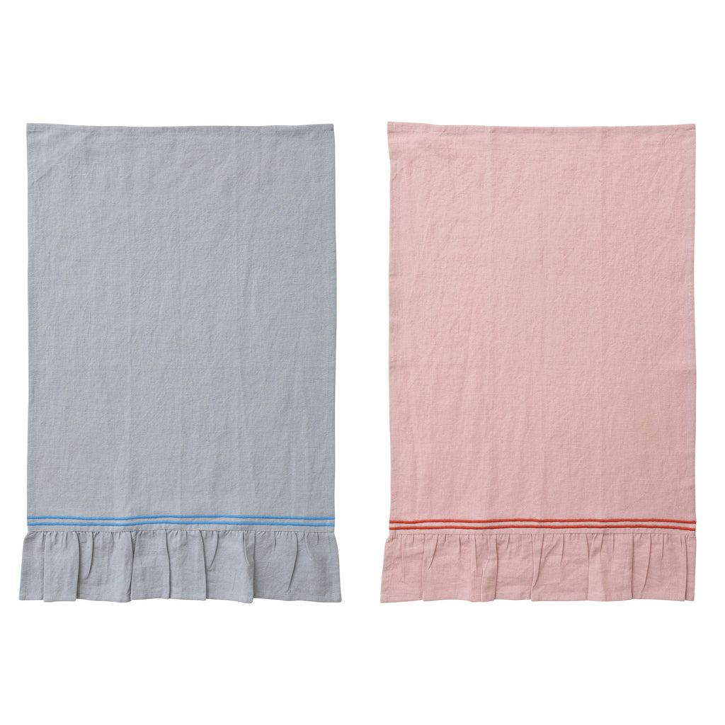 Embroidered Ruffle Tea Towels (Two Colours Available)