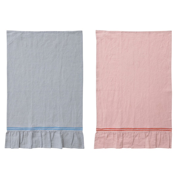 Embroidered Ruffle Tea Towels (Two Colours Available)