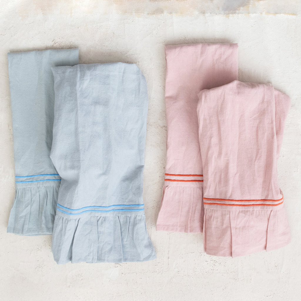 Embroidered Ruffle Tea Towels (Two Colours Available)