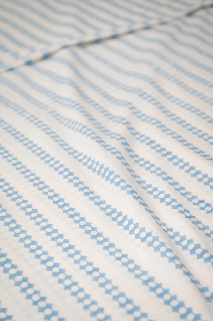 Block Print Cotton Percale Sheet Set - Blue / Chain  (Two Sizes Available)