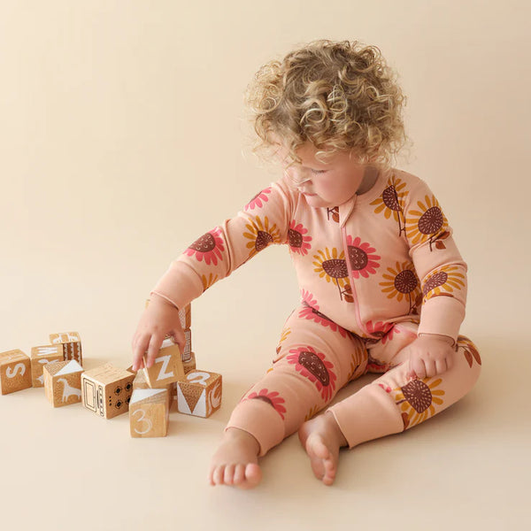 Parade Organics Signature Print '2-Way' Zipper Romper - Sunflowers